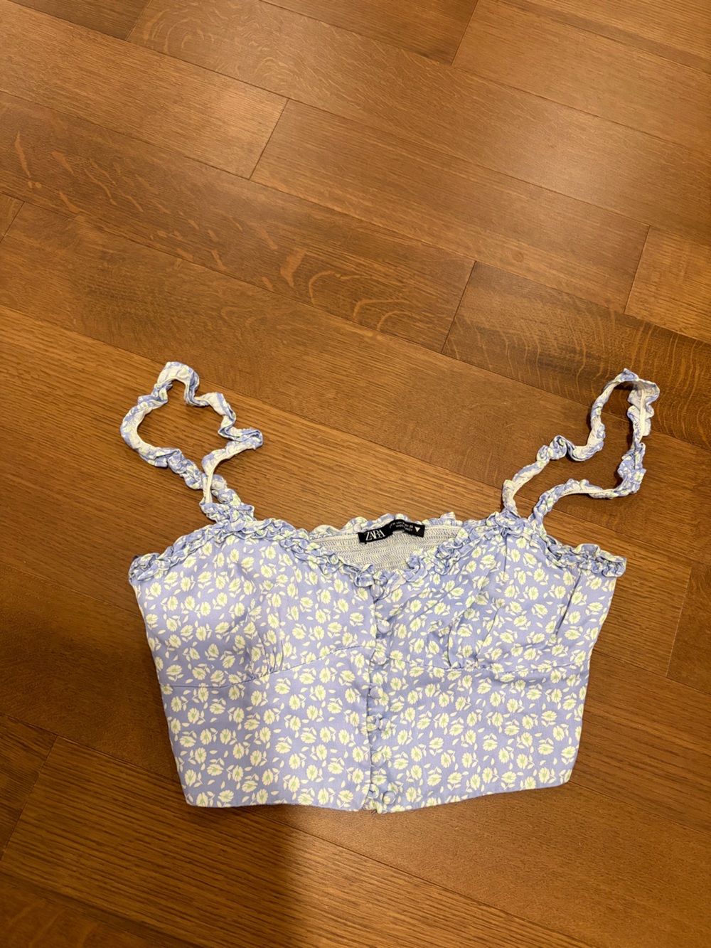 ZARA Light Lavender Floral Ruffle Cropped Tank Top